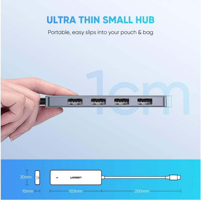 USB HUB / razdelilec Ugreen 4× USB 3.0 + USB-C siv 64266