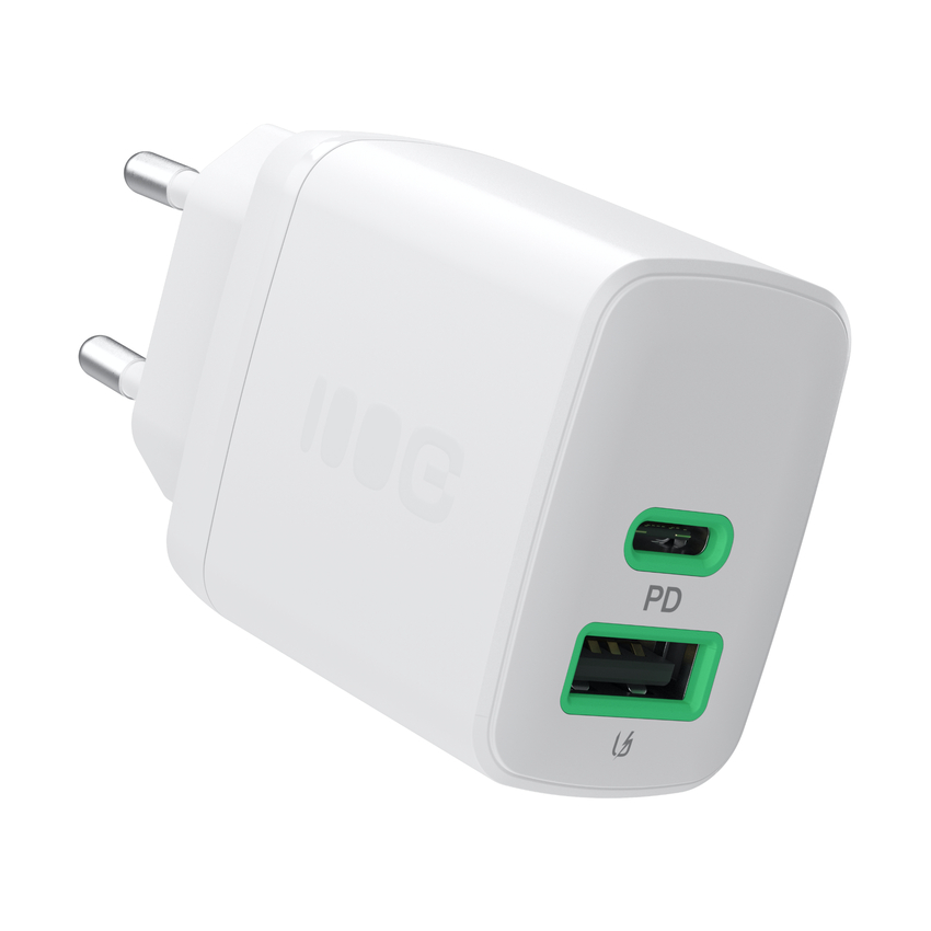 Greencell PowerSource Duo30 polnilec USB/USB-C bel Power Adapter 30W napajalni kabel (CHARB-GC-30AC-W)
