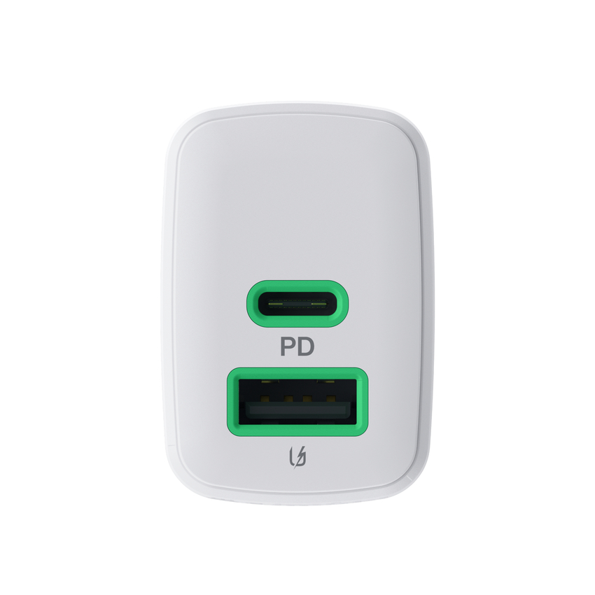 Greencell PowerSource Duo30 polnilec USB/USB-C bel Power Adapter 30W napajalni kabel (CHARB-GC-30AC-W)