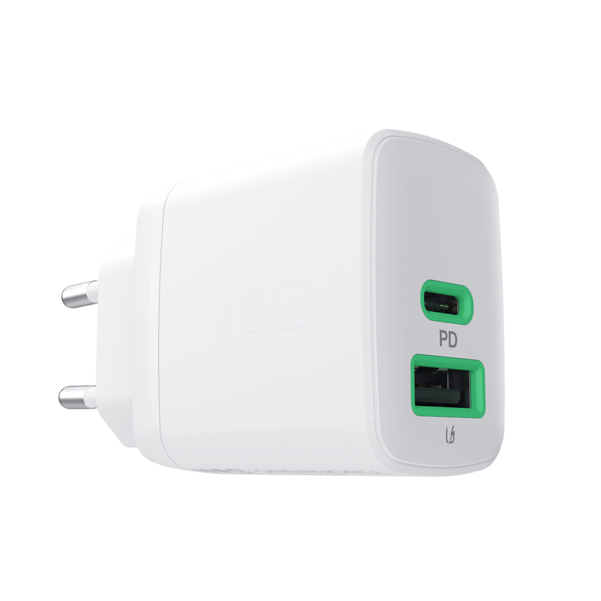 Greencell PowerSource Duo30 polnilec USB/USB-C bel Power Adapter 30W napajalni kabel (CHARB-GC-30AC-W)