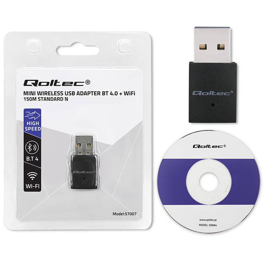 USB WiFi + Bluetooth adapter Qoltec 57007 150 Mbit/s