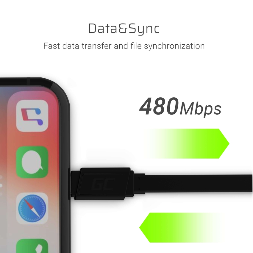 Green Cell kabel GCmatte Lightning Flat kabel 25 cm s hitrim polnjenjem Apple 2.4A (KABGC02)