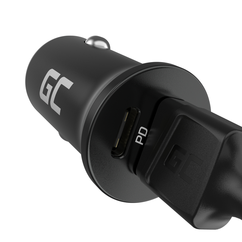 Green Cell avtomobilski polnilec 38W GC PowerRide Nano38 mit USB-C USB-A napajalni kabel und Ultra Charge hitro polnjenje (CADM-GC-38AC)