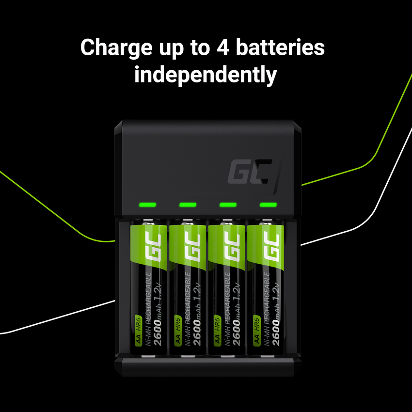 Green Cell GC Vitalpolnilec Ni-MH AA and AAA baterija napajanje with Micro USB and USB-C port (GRADGC01)