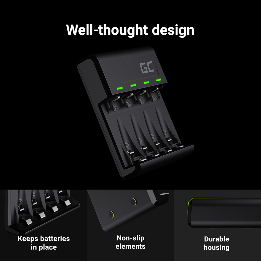 Green Cell GC Vitalpolnilec Ni-MH AA and AAA baterija napajanje with Micro USB and USB-C port (GRADGC01)