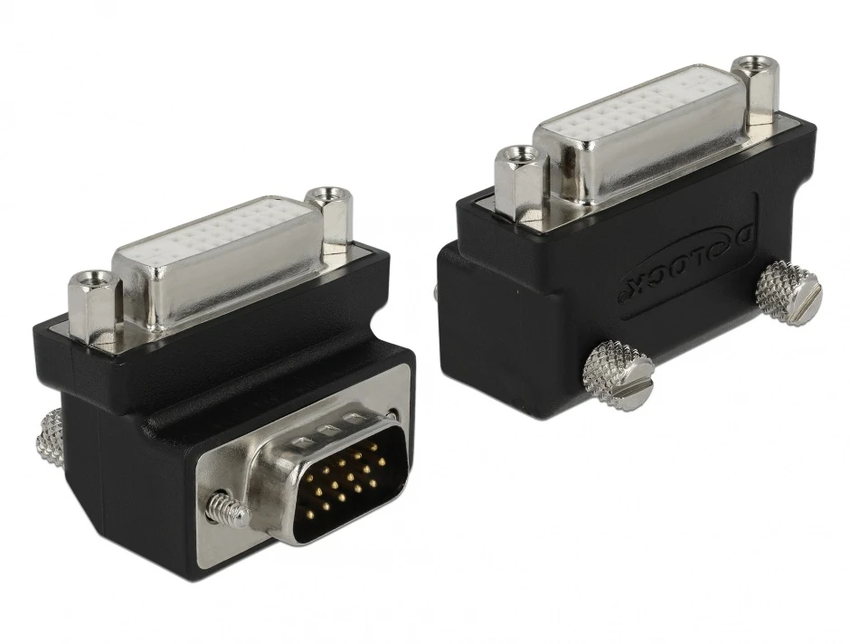 Delock adapter DVI 24+5-pinski ženski > VGA 15-pinski moški pod kotom 90°