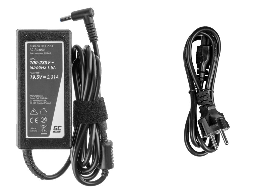 Green Cell PRO polnilec / AC Adapter 19.5V 2.31A 45W za HP 250 G2 G3 G4 G5 255 G2 G3 G4 G5, HP ProBook 450 G3 G4 650 G2 G3 (AD74P)