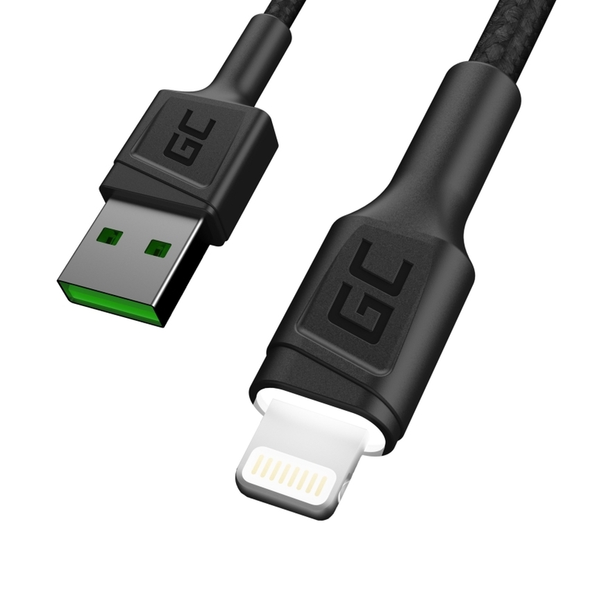 Set 3x Green Cell kabel GC Ray Lightning 200cm  with white LED, quick charging Apple 2.4A (KABGCSET06)