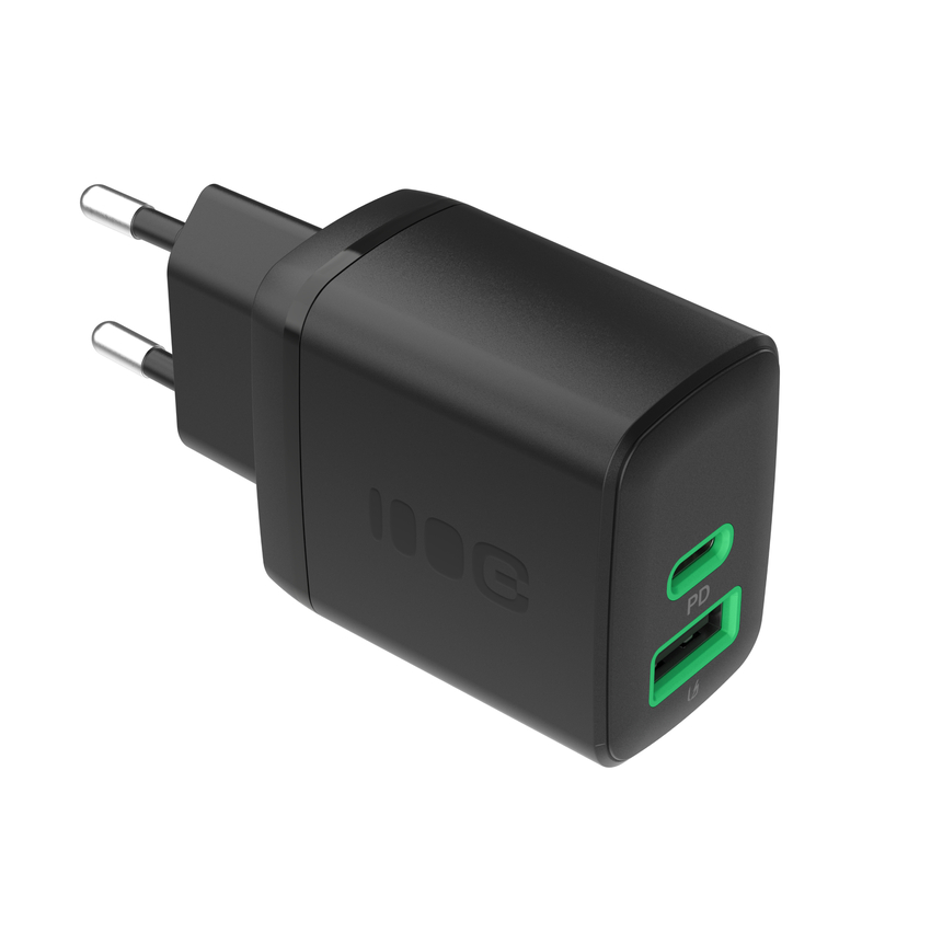 Greencell PowerSource Duo30 polnilec USB/USB-C Black Power Adapter 30W napajalni kabel (CHARB-GC-30AC-B)