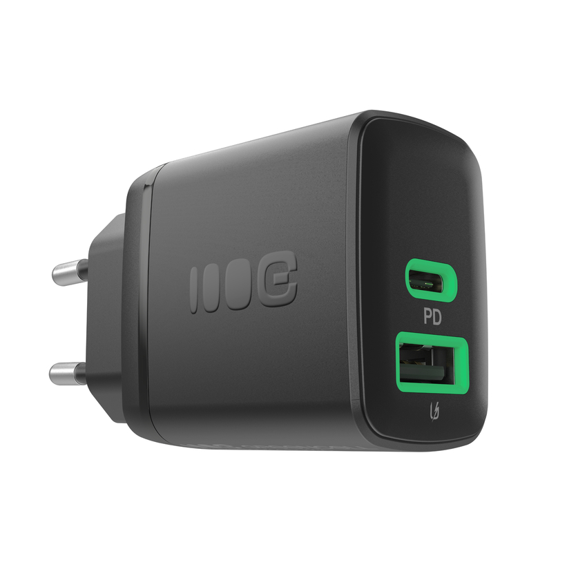 Greencell PowerSource Duo30 polnilec USB/USB-C Black Power Adapter 30W napajalni kabel (CHARB-GC-30AC-B)